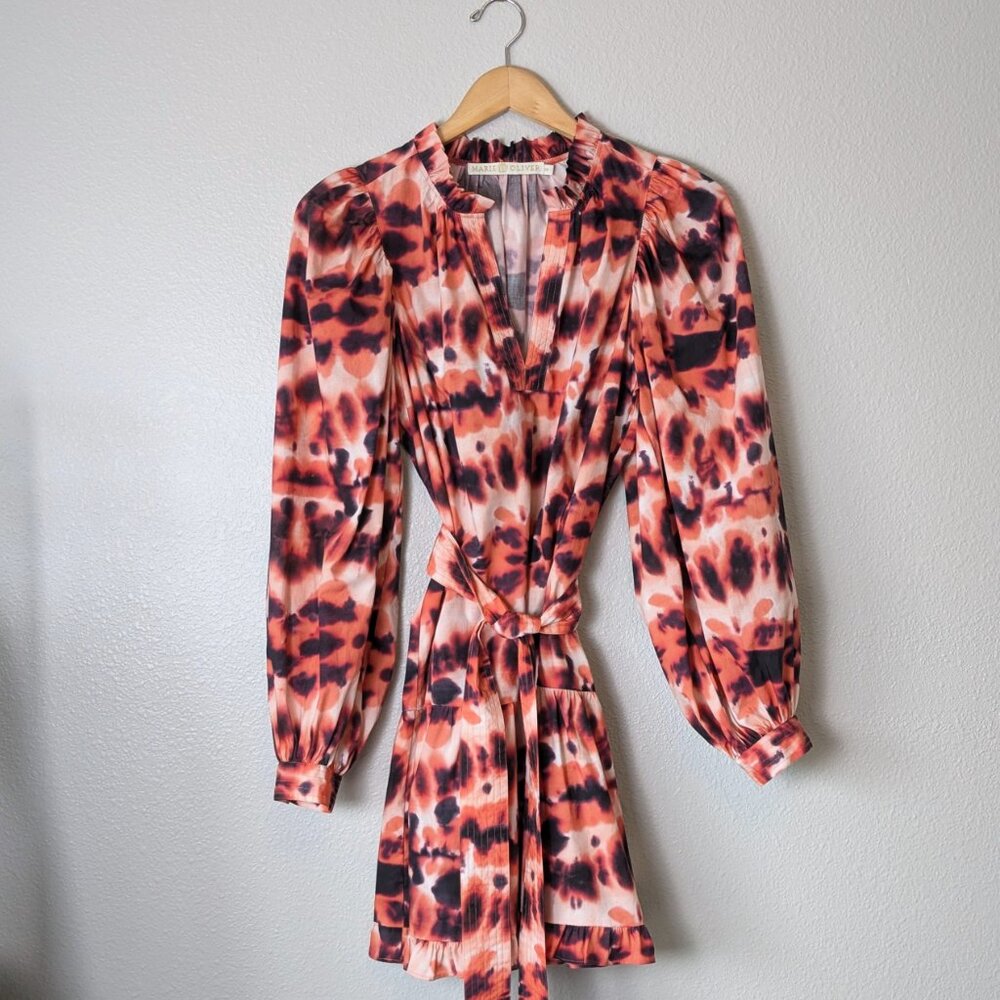 MARIE OLIVER XS Nella Puff Sleeve Ruffle Tiered Skirt Mini Dress